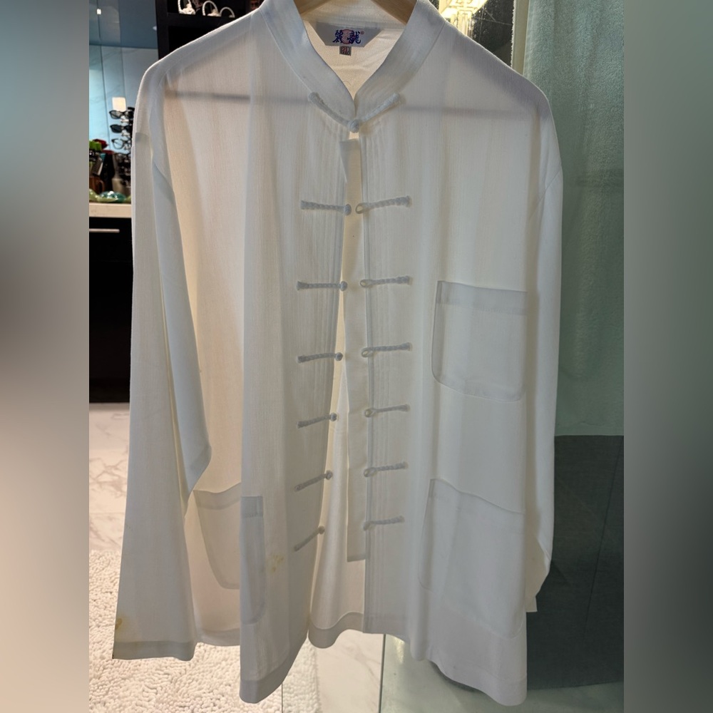 Men's White Traditional Chinese Tang Mandarin Collar Shirt